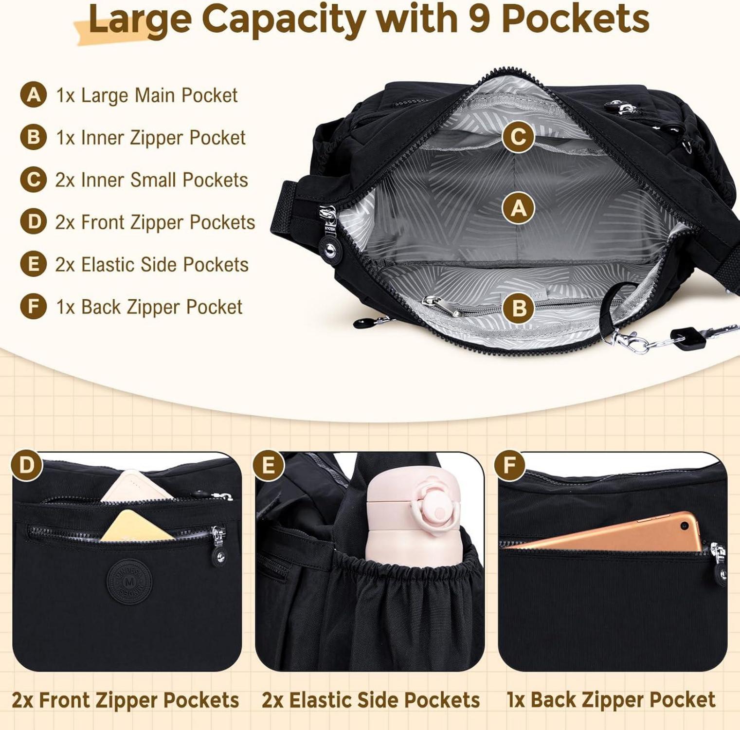 WACCET Umhängetasche Damen Wasserdicht Nylon Crossbody Bag
