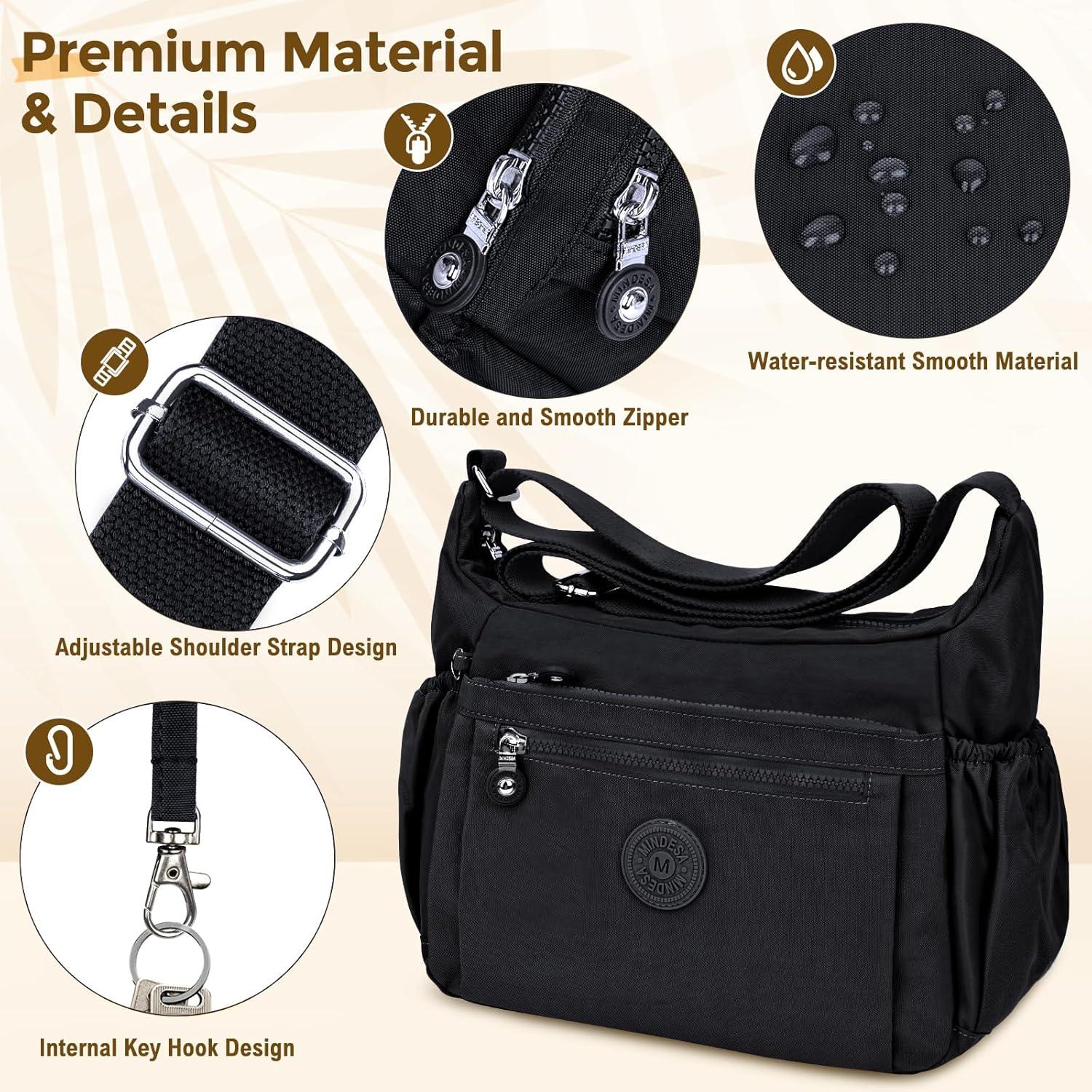 Große WACCET Damen Umhängetasche Wasserdicht Nylon Crossbody Schwarz