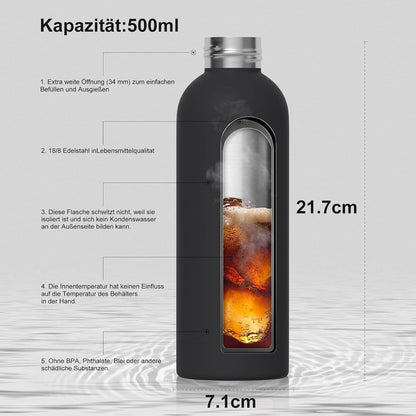 Isolierte Edelstahl Trinkflasche 500ml Thermosflasche Sport schwarz