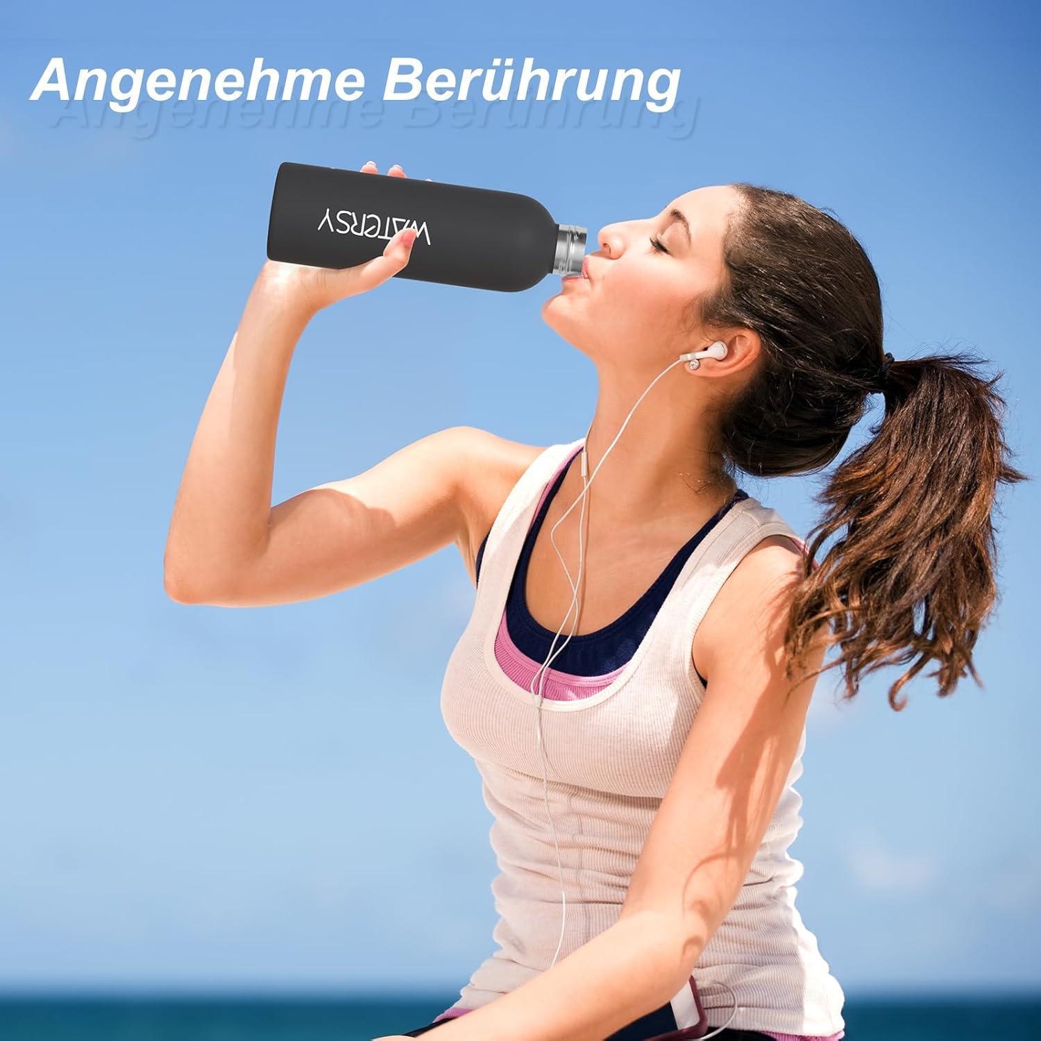 Isolierte Trinkflasche Edelstahl 500ml Thermosflasche Sport Schwarz