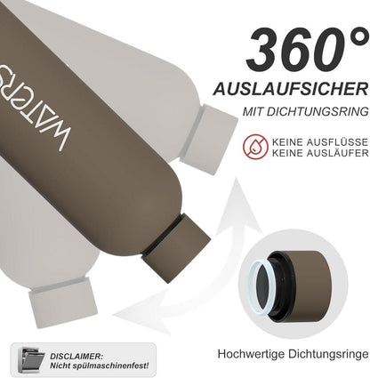 Isolierte Edelstahl Trinkflasche 500ml Thermoskanne Braun Thermo Kalt
