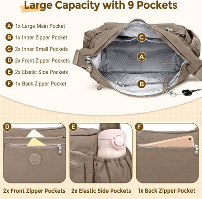 WACCET Damen Umhängetasche Wasserdicht Nylon Crossbody