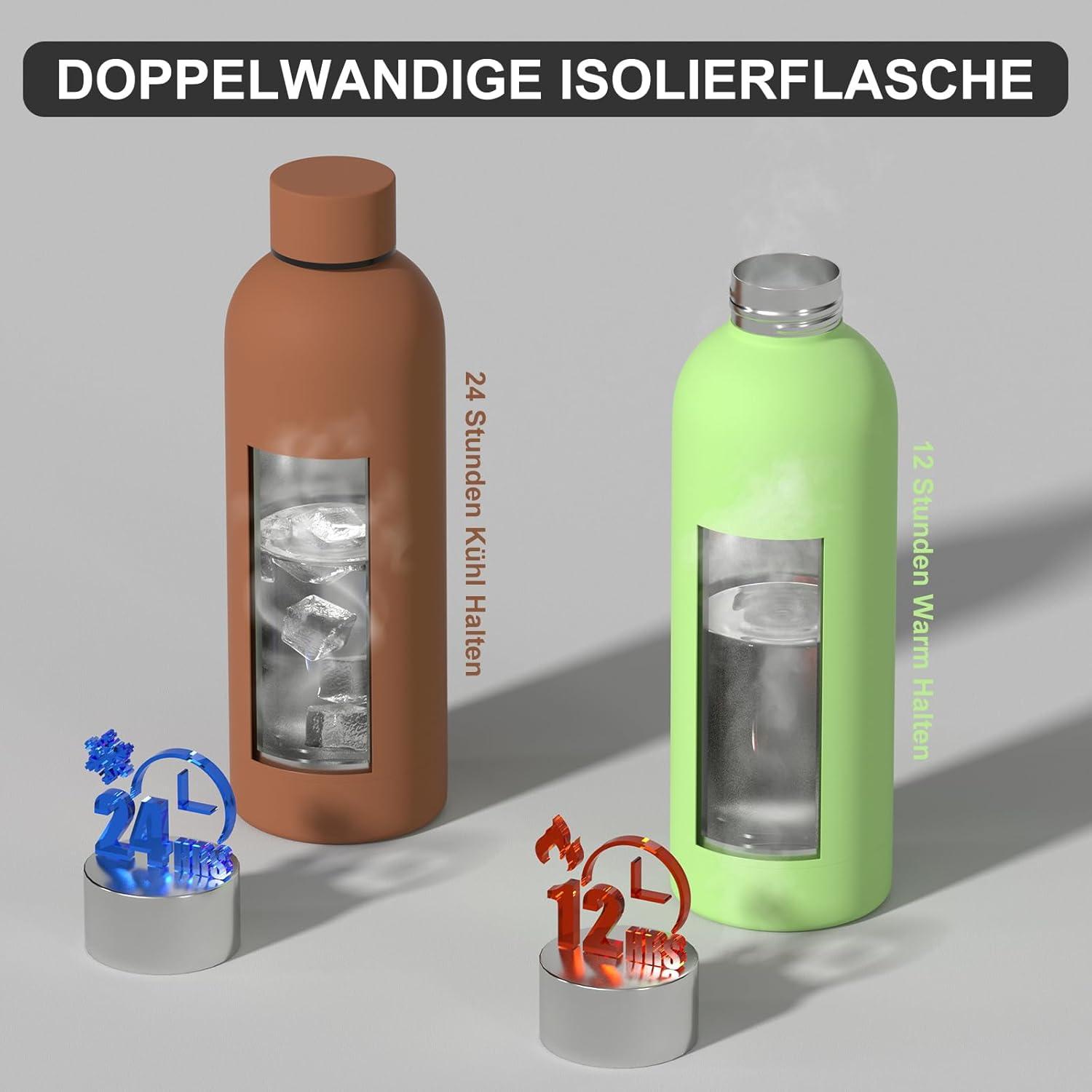 Isolierte Edelstahl Trinkflasche 500 ml Thermo Wasserflasche Grün