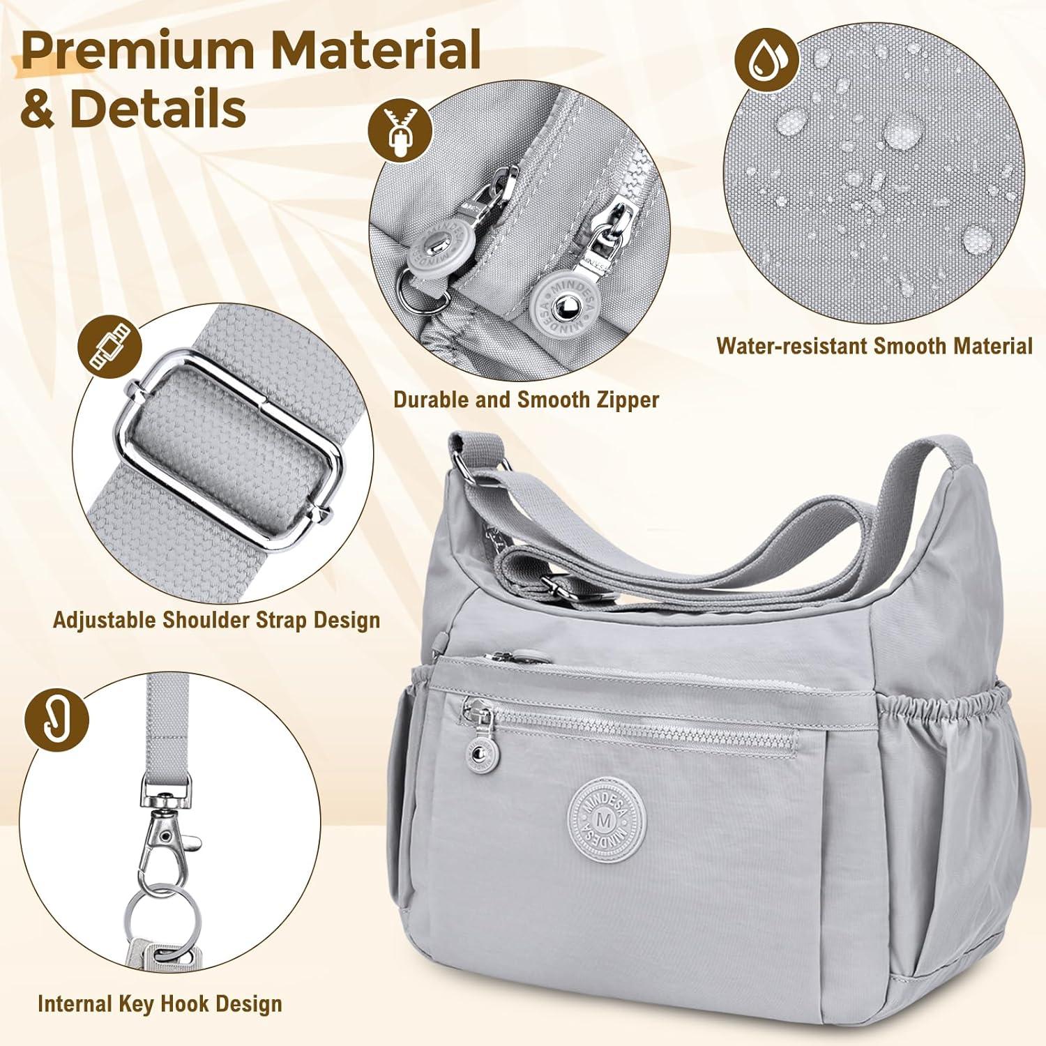 WACCET Umhängetasche Damen Groß Wasserdicht Nylon Crossbody Bag Verstellbarer
