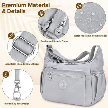 WACCET Umhängetasche Damen Groß Wasserdicht Nylon Crossbody Bag Verstellbarer