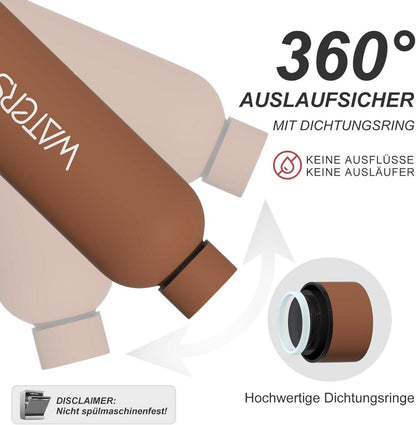 Isolierte Edelstahl Trinkflasche 500 ml Thermo Wasserflasche Auslaufsicher Rötlichbraun
