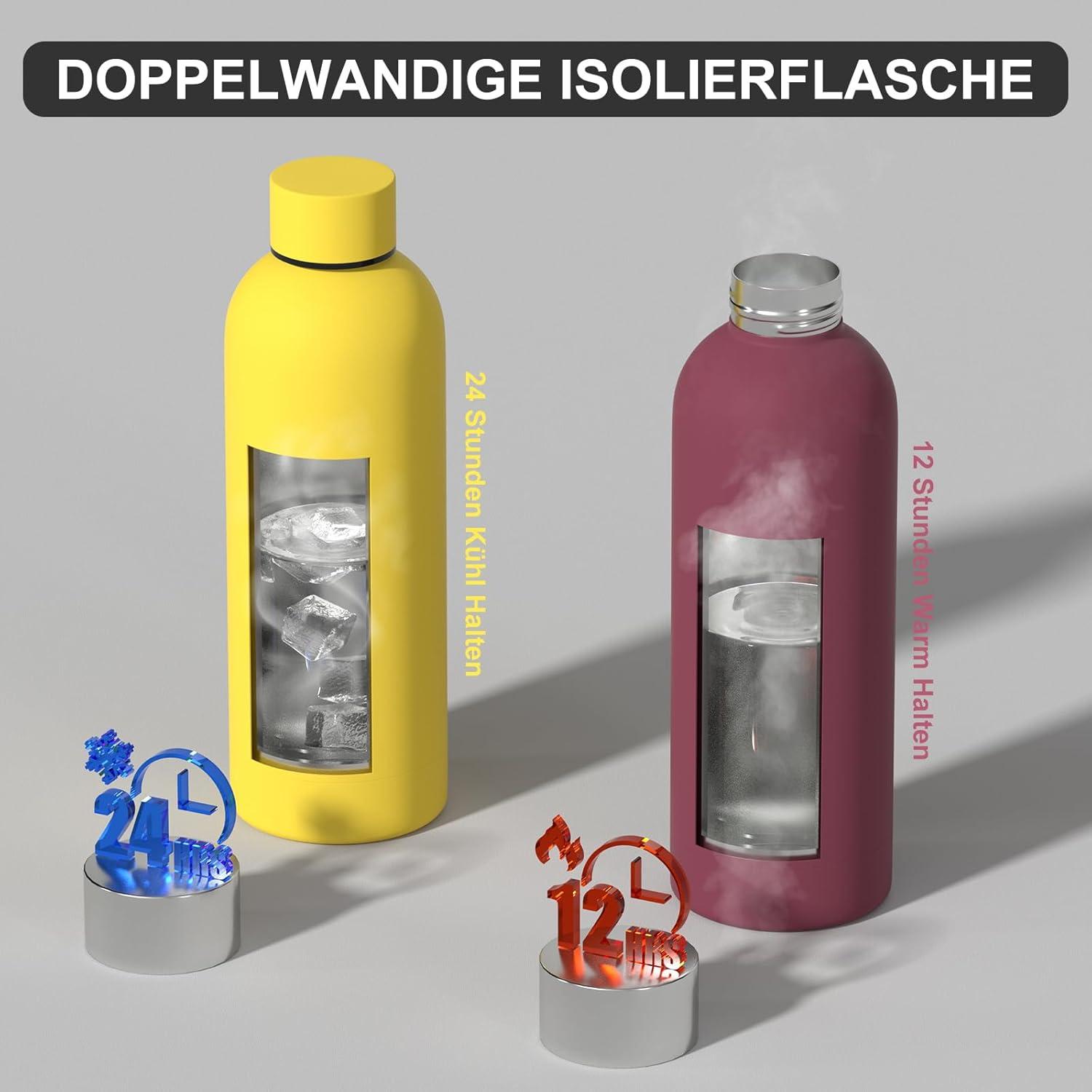 Isolierte Edelstahl Trinkflasche 500ml Thermosflasche Gelb