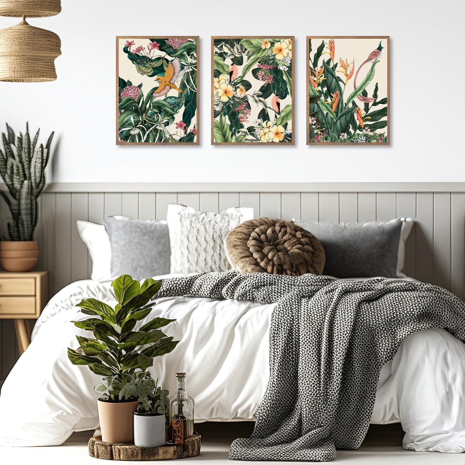 Blume Vogel Wanddekoration Poster Grüne Botanische Drucke Vintage