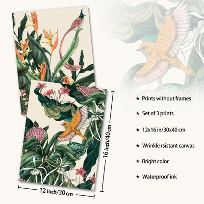 Vintage Blumen Vögel Wanddekoration Poster Set 12x16 Wohnzimmer Schlafzimmer