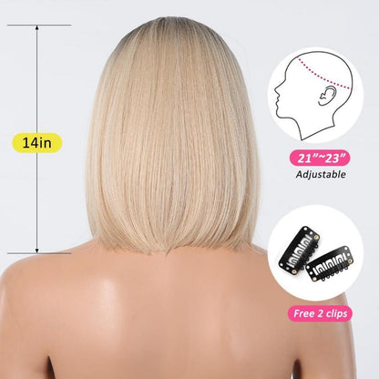 Ombre Blonde Bob Perücke mit Pony für Frauen - Kurz Gerade