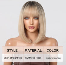 Ombre Blonde Bob Perücke mit Pony für Frauen - Kurz Gerade