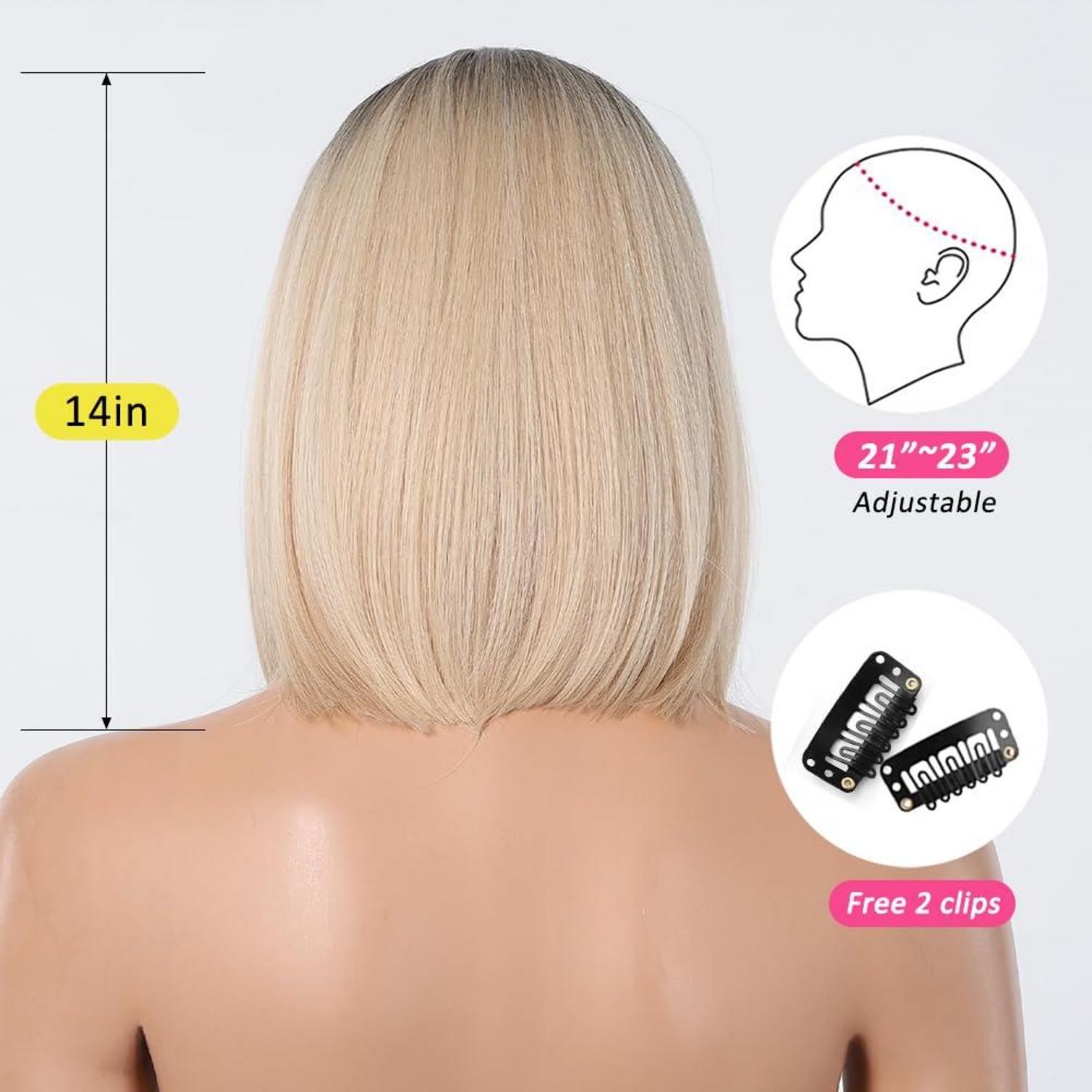 Kurze Ombre Blonde Bob Perücke mit Pony für Frauen Cosplay Fest Party