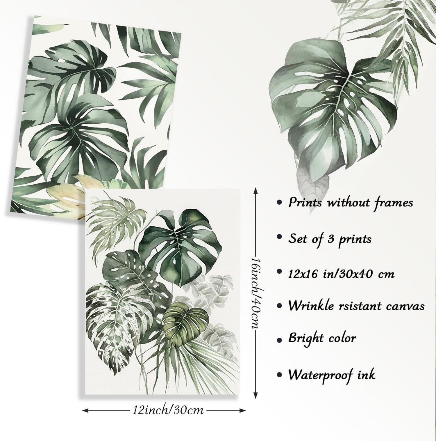 Grüne Botanical Leaf Wall Decor 12x16 Set of 3 Unframed
