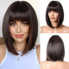 Highlight Bob Perücke mit Pony Dunkelbraun Synthetisch