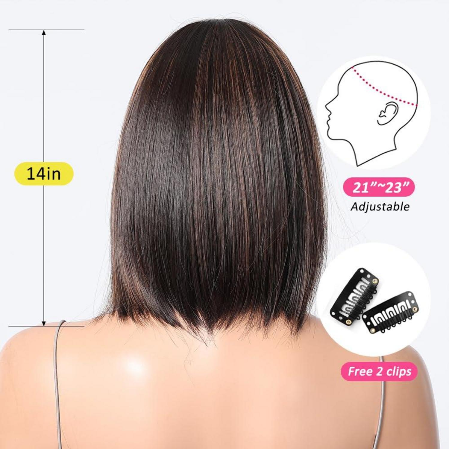 Dunkelbraun Bob Perücke mit Pony Synthetisches Haar für Frauen
