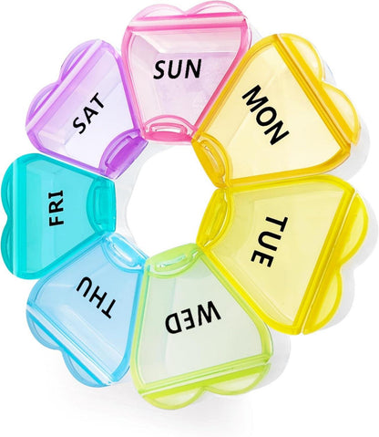 Pillenbox mit 7 Fächern, herzförmig, reisefreundlich