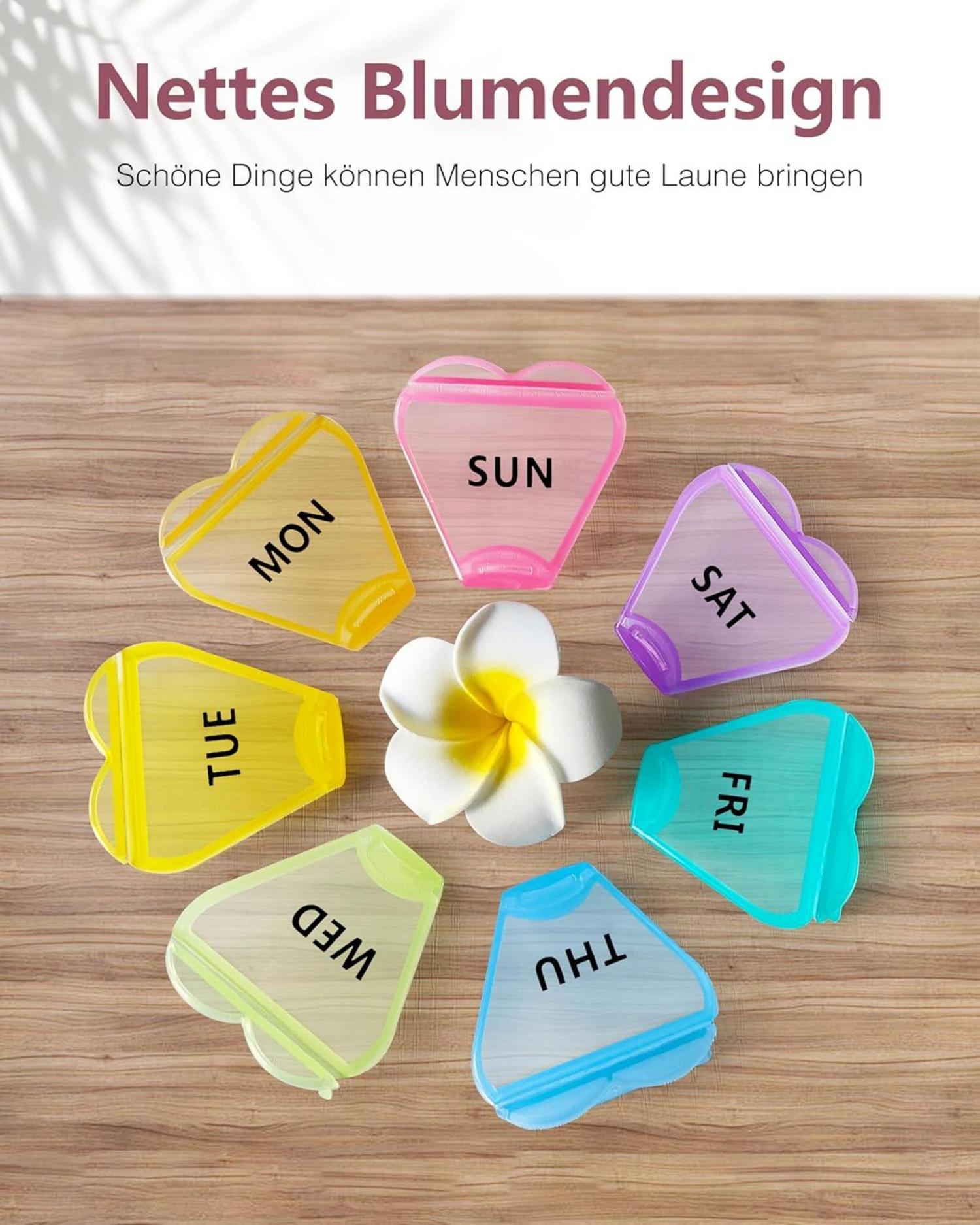 FHORAIN Herzförmige Pillenbox 7 große Fächer Woche