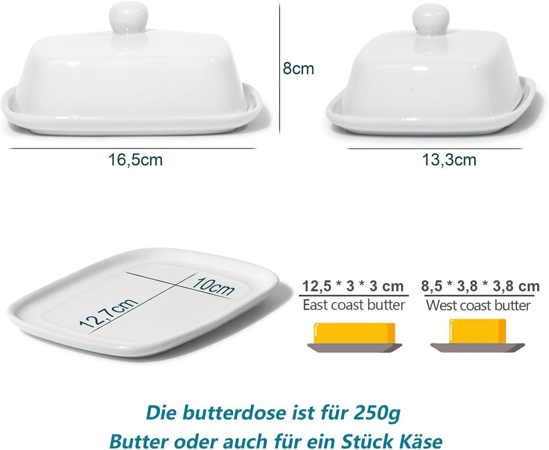 Hochwertige Butterdose Keramik für 250g Butter, Porzellan