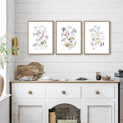 Aquarellblumen Wanddekoration Wildblumen Poster Set 12x16 3er Pack