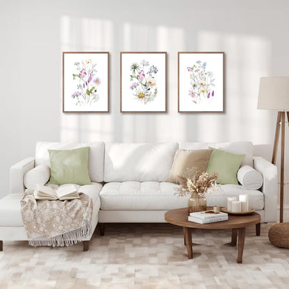 Aquarellblumen Wanddekoration Poster 3er Set Wildblumen 12x16 ungerahmt