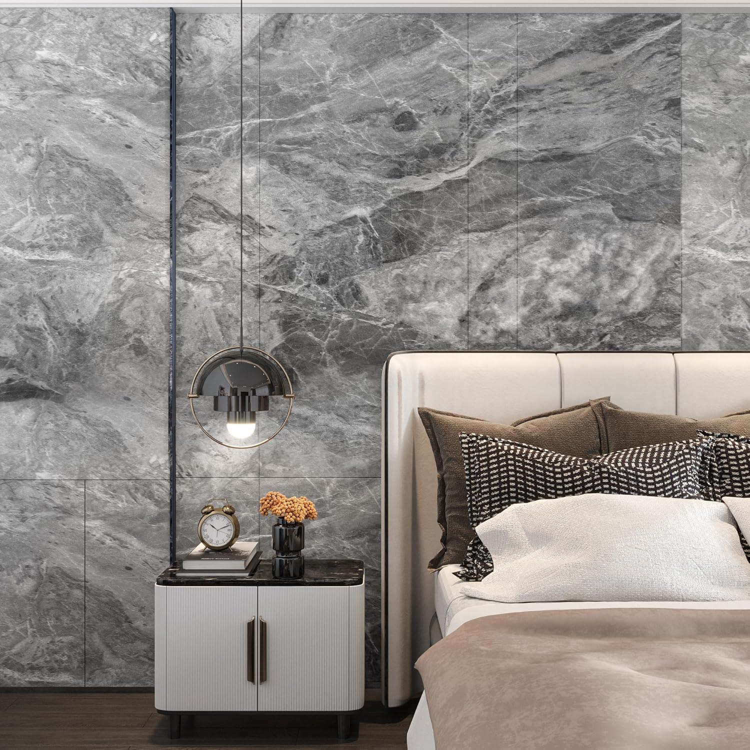 Selbstklebende Marmor Folie 122CMx9M Grau Marmoroptik Vinyl Tapete DIY