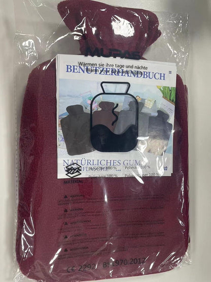 MUPAS Wärmflasche 2L mit Vliesbezug und Känguru Tasche für Schmerzlinderung