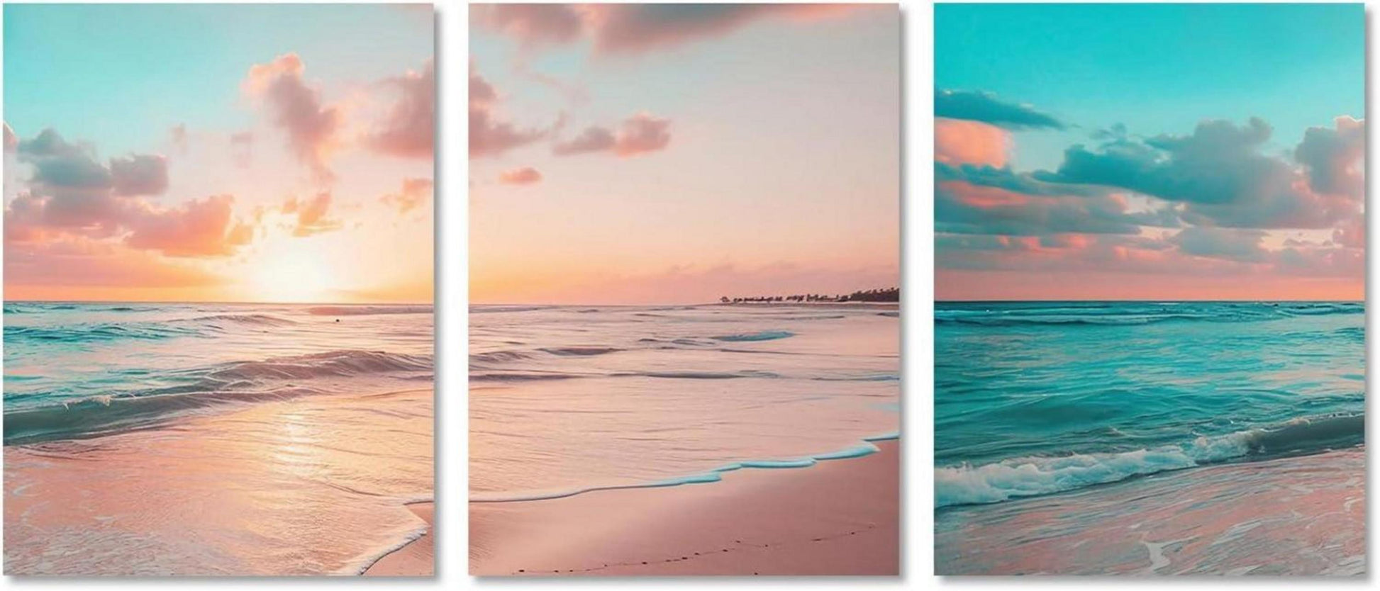 Strand Sonnenaufgang Ozean Leinwand Wandbilder Set 3 Stk. 12x16in