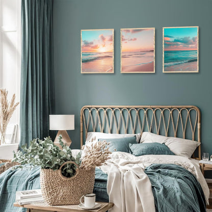 Strand Sonnenaufgang Ozean Leinwand Wandbilder Set 3 Stk. 12x16in