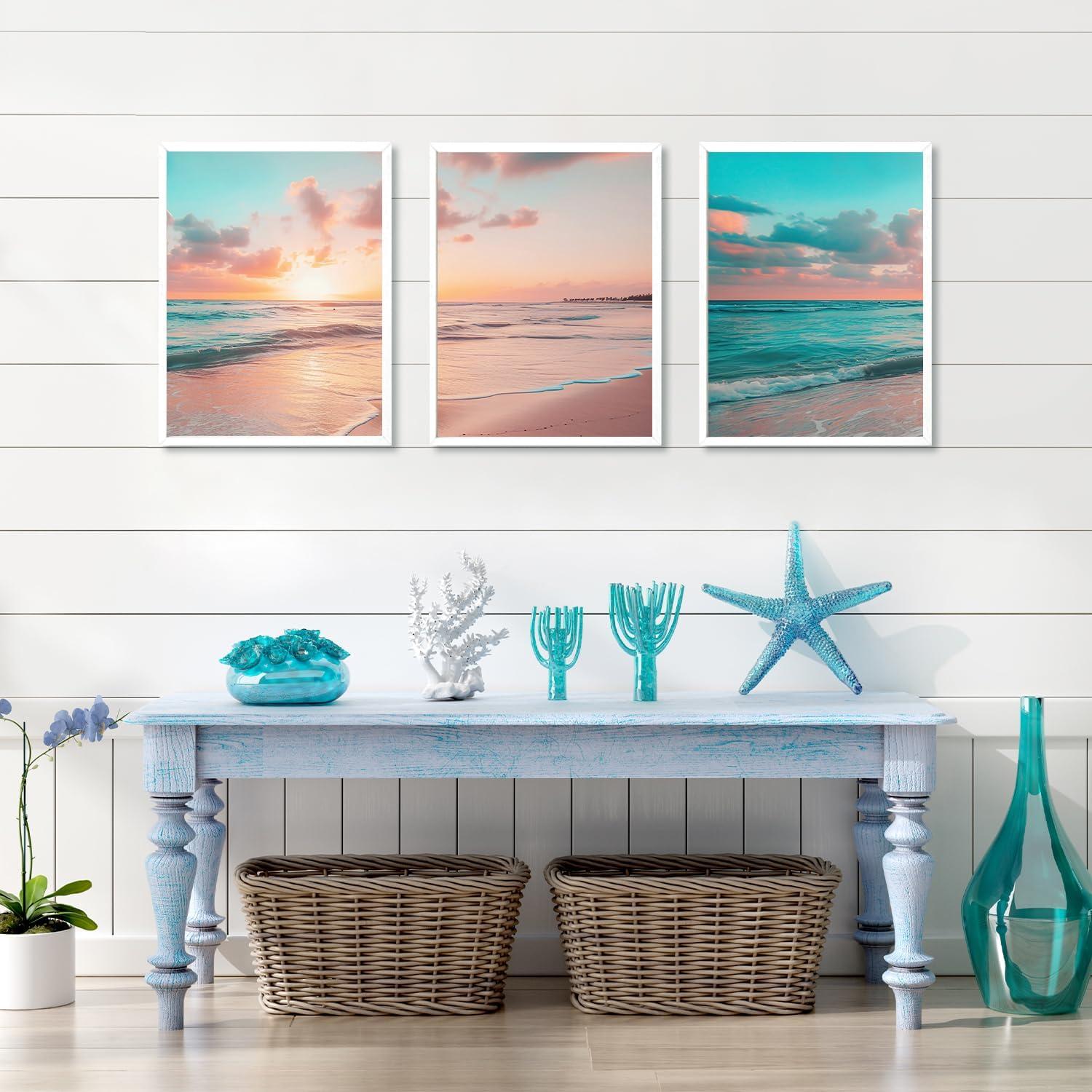 Strand Sonnenaufgang Wandbilder Blauer Ozean Leinwand Poster 12x16 Set
