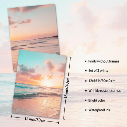 Strand Sonnenaufgang Leinwand Bilder Blauer Ozean Dekor 12x16 3er Set