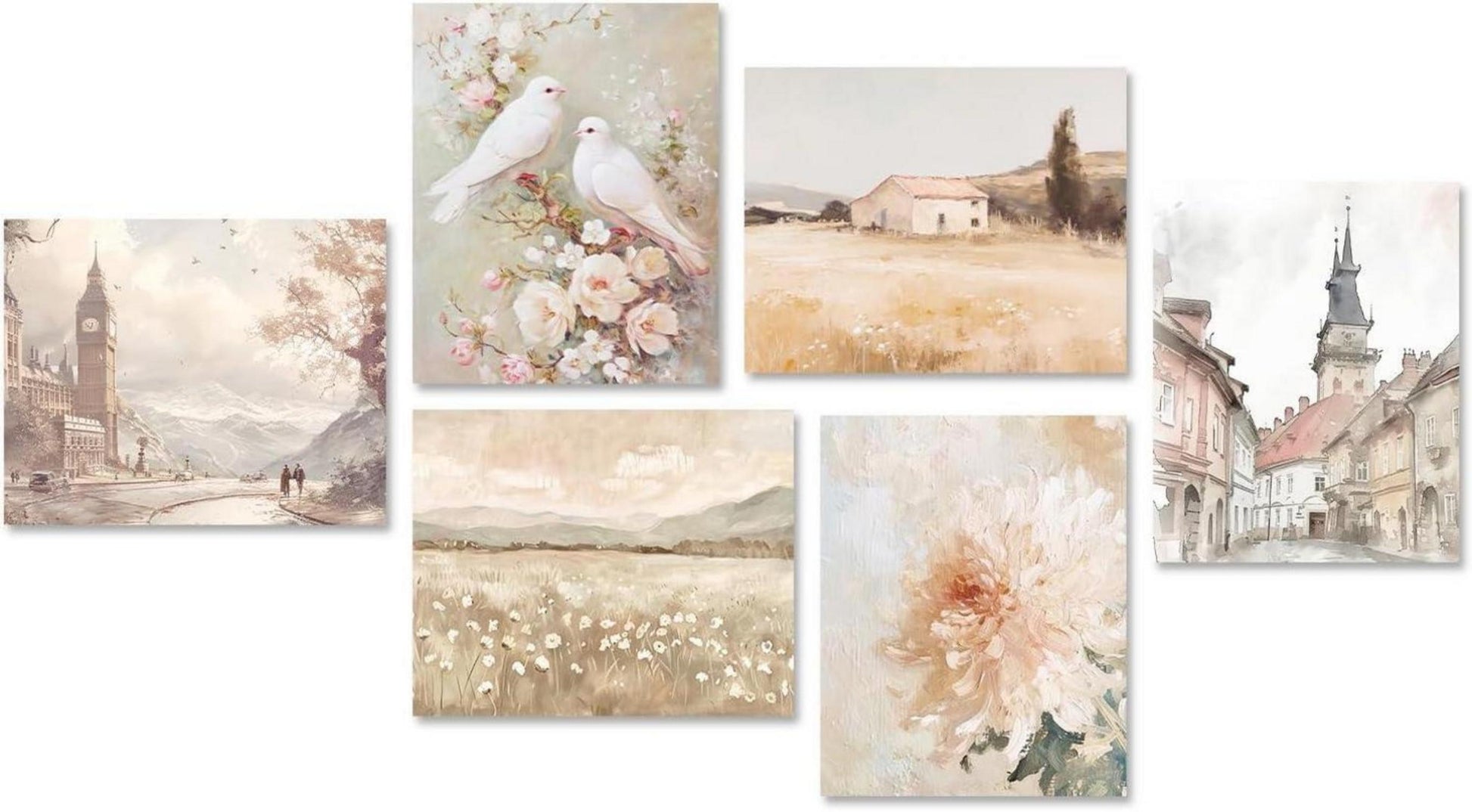 NymphFable Vintage Französisch Land Wanddekor Poster Leinwand Set 6