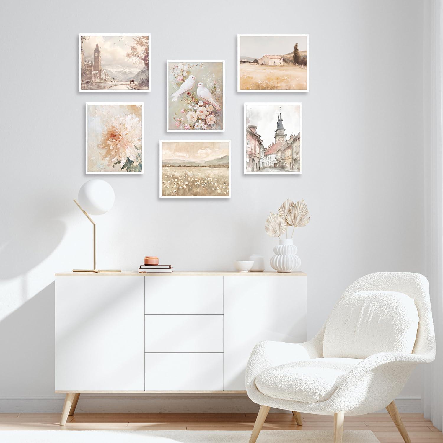 NymphFable Vintage Französisch Land Wanddekor Leinwand Poster 8x10 Bauernhaus Set 6