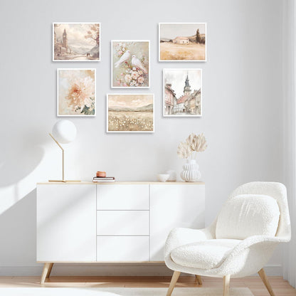 NymphFable Vintage Französisch Land Wanddekor Leinwand Poster 8x10 Bauernhaus Set 6