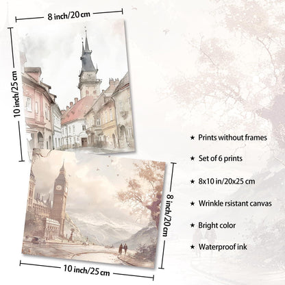 Vintage französisches Land Wandbild Poster Set 8x10 ungerahmt 6er-Pack