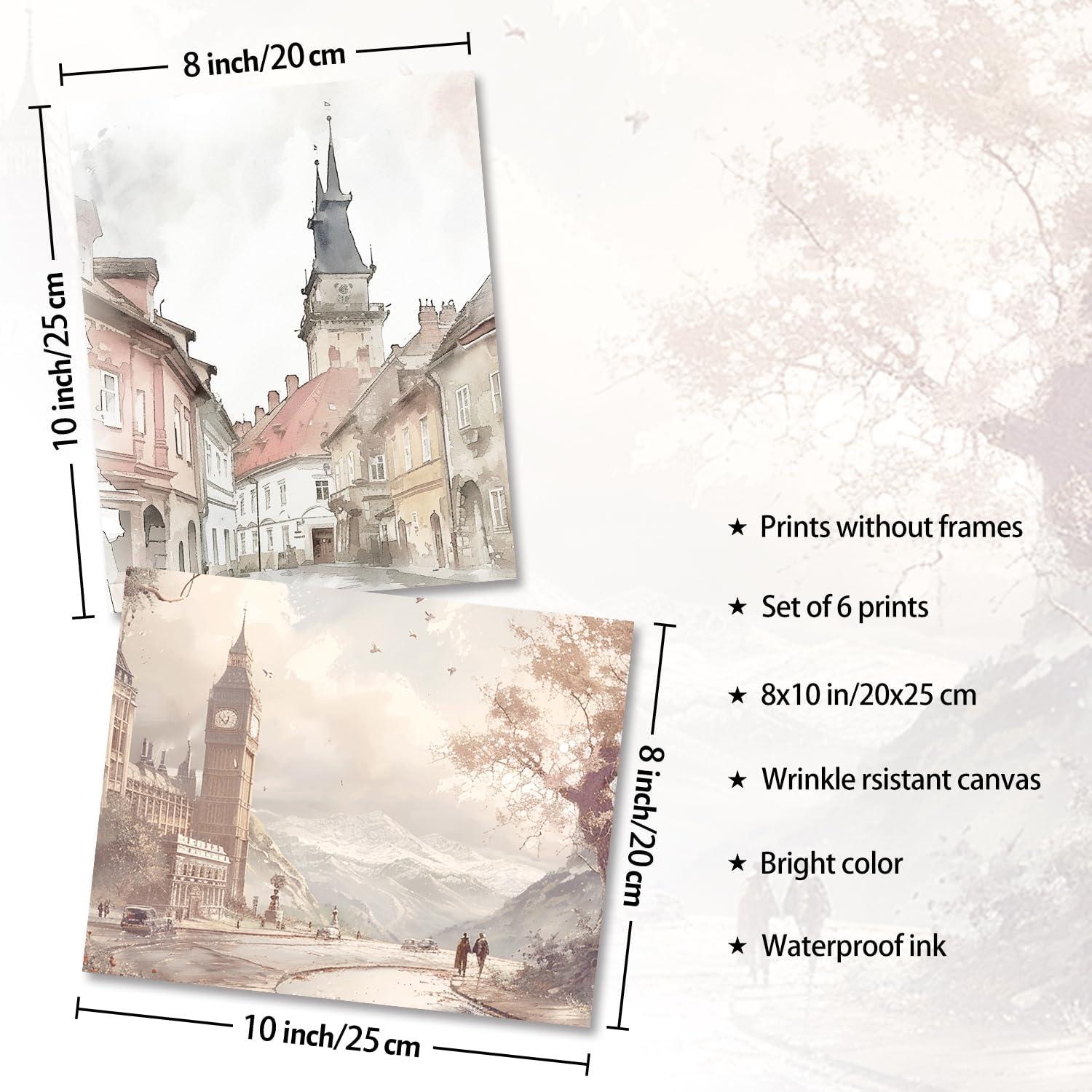 Vintage französisches Land Wandbild Poster Set 8x10 ungerahmt 6er-Pack