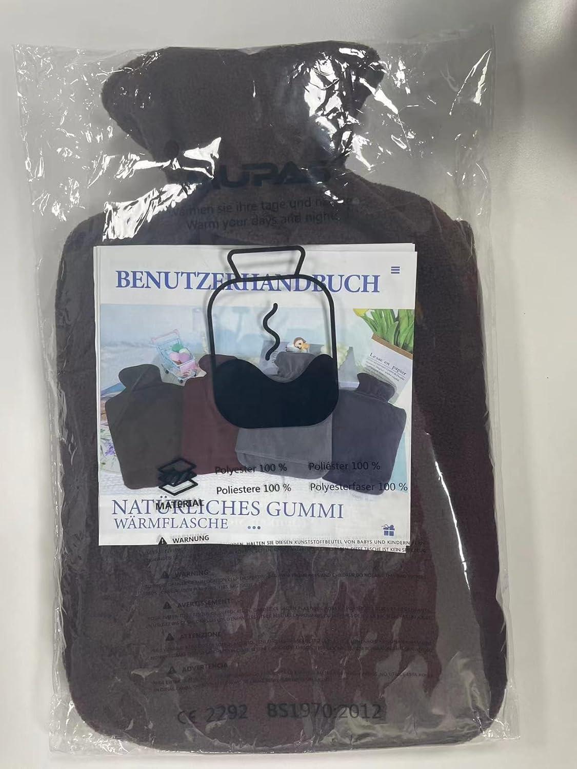 MUPAS Wärmflasche mit Vliesbezug 2L Auslaufsicher Braun
