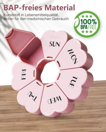 Pillenbox Herzform 7 Fächer Woche Vitamin Organizer Travel Friendly