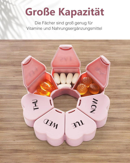 FHORAIN Pillenbox für die Woche mit 7 Fächern - Rosa