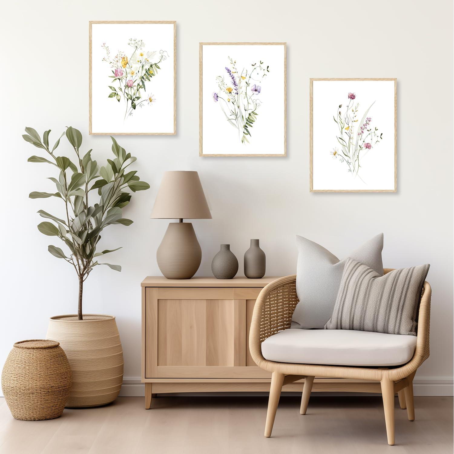 Blumen Poster Set Wildblumen Wasserfarbe Wanddekoration 12x16 3er Set