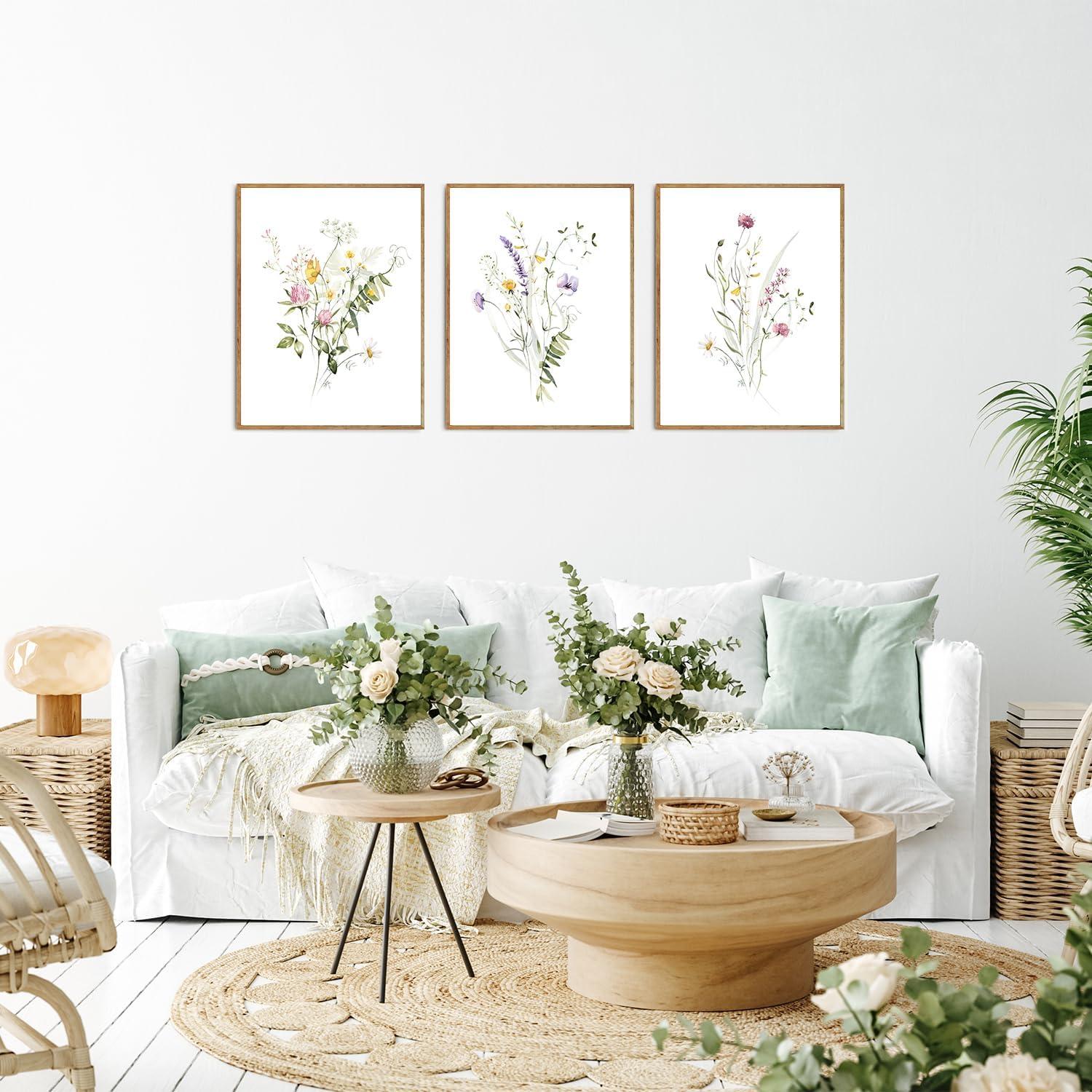 NymphFable Wildflower Floral Watercolor Wall Decor Prints 12x16 Set 3 Unframed