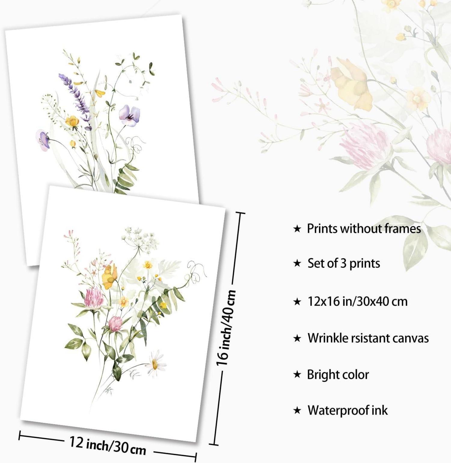 Wildflower Wall Decor Poster Set Watercolor Floral Prints 12x16 Bedroom Living