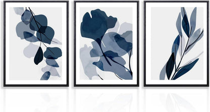 Abstrakte Botanische Blaue Aquarell Blume Wand Poster 3er Set 12x16