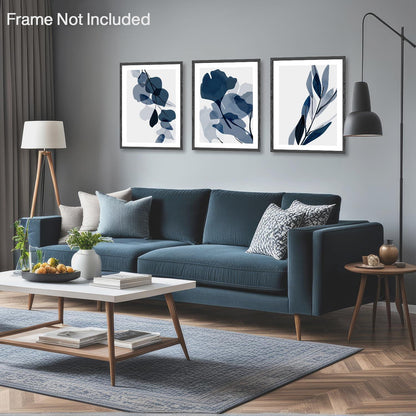 NymphFable Abstrakte Blaue Aquarell Blumen Poster Set 12x16