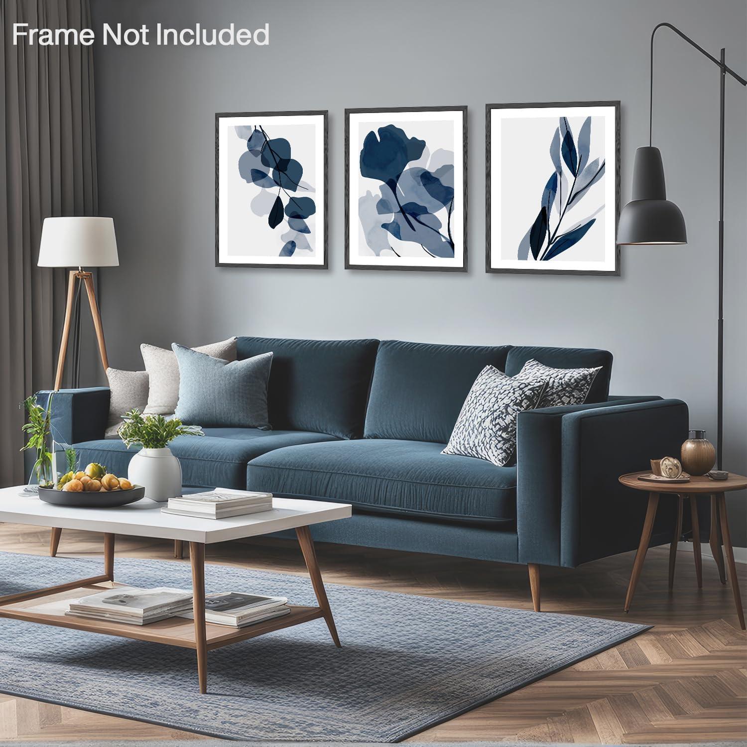 NymphFable Abstrakte Blaue Aquarell Blumen Poster Set 12x16