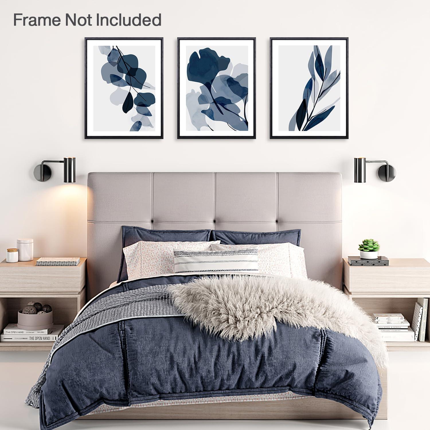 Abstrakte Botanische Blaue Aquarell Blume Wand Poster 3er Set 12x16