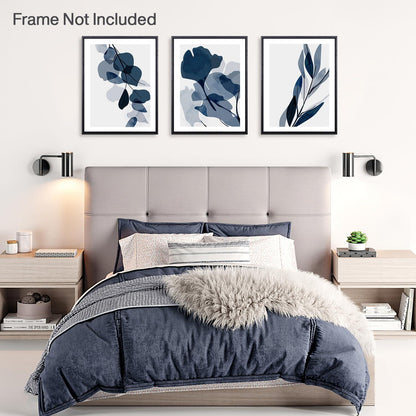 Abstrakte Botanische Blaue Aquarell Blume Wand Poster 3er Set 12x16