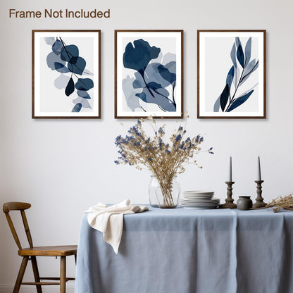 NymphFable Abstrakte Blaue Aquarell Pflanze Poster Set 12x16 Ungerahmt 3er Pack