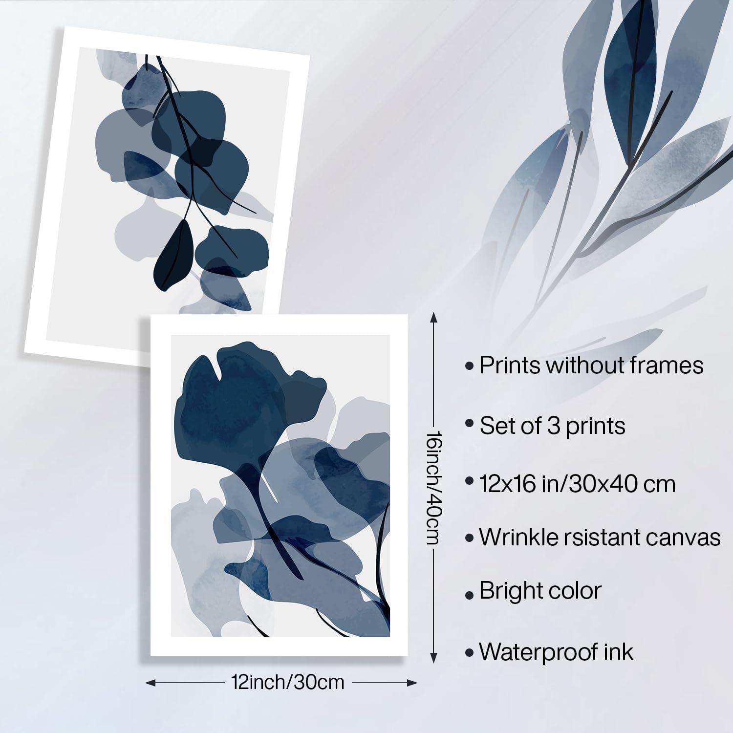 NymphFable Abstrakte Blaue Aquarell Blume Poster Set 12x16 Wohnzimmer