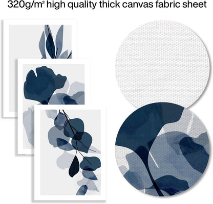 Abstrakte Botanische Blaue Aquarell Wandposter 12x16 Set von 3