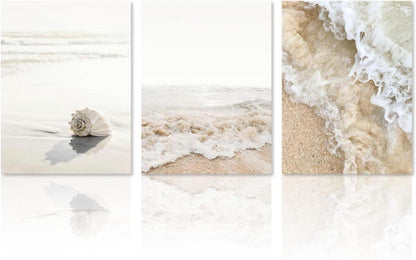 Strand Wanddekoration Poster Set Muschel Welle Ozean, 12x16 in X3
